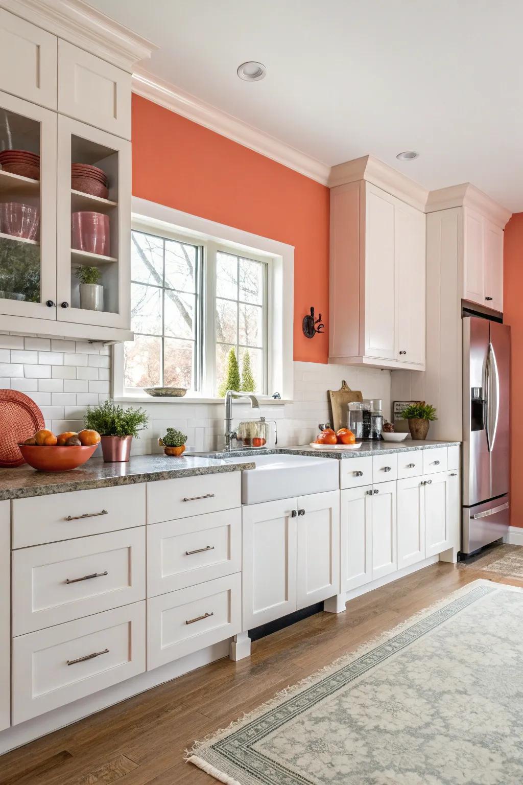 Vibrant and energetic contrast is created with strong coral walls.