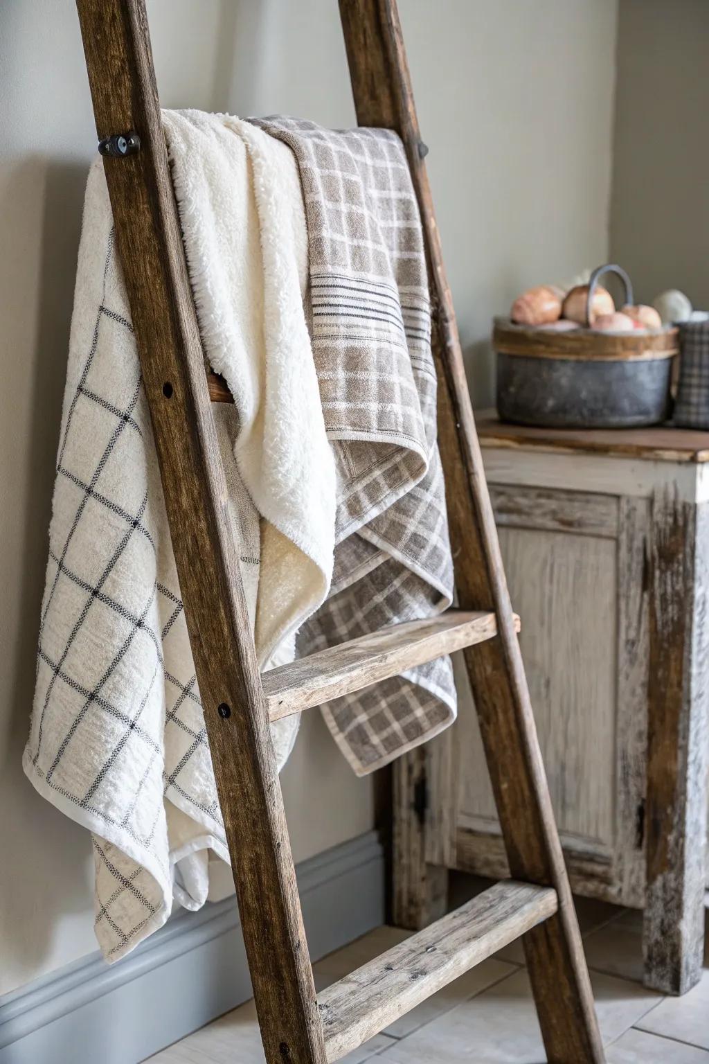 A cloth ladder adds height and style to kitchen décor.