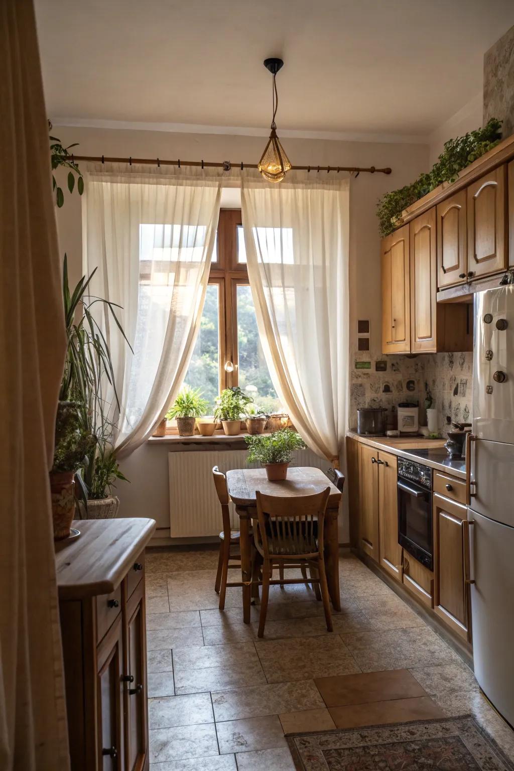 Floor-length drapes bring drama and style to any kitchen.