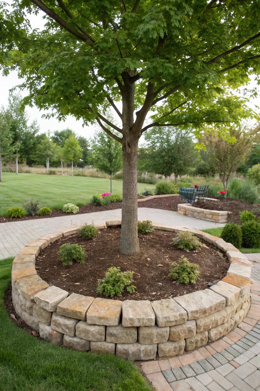 Tree rings add a tidy, protective barrier around the base.