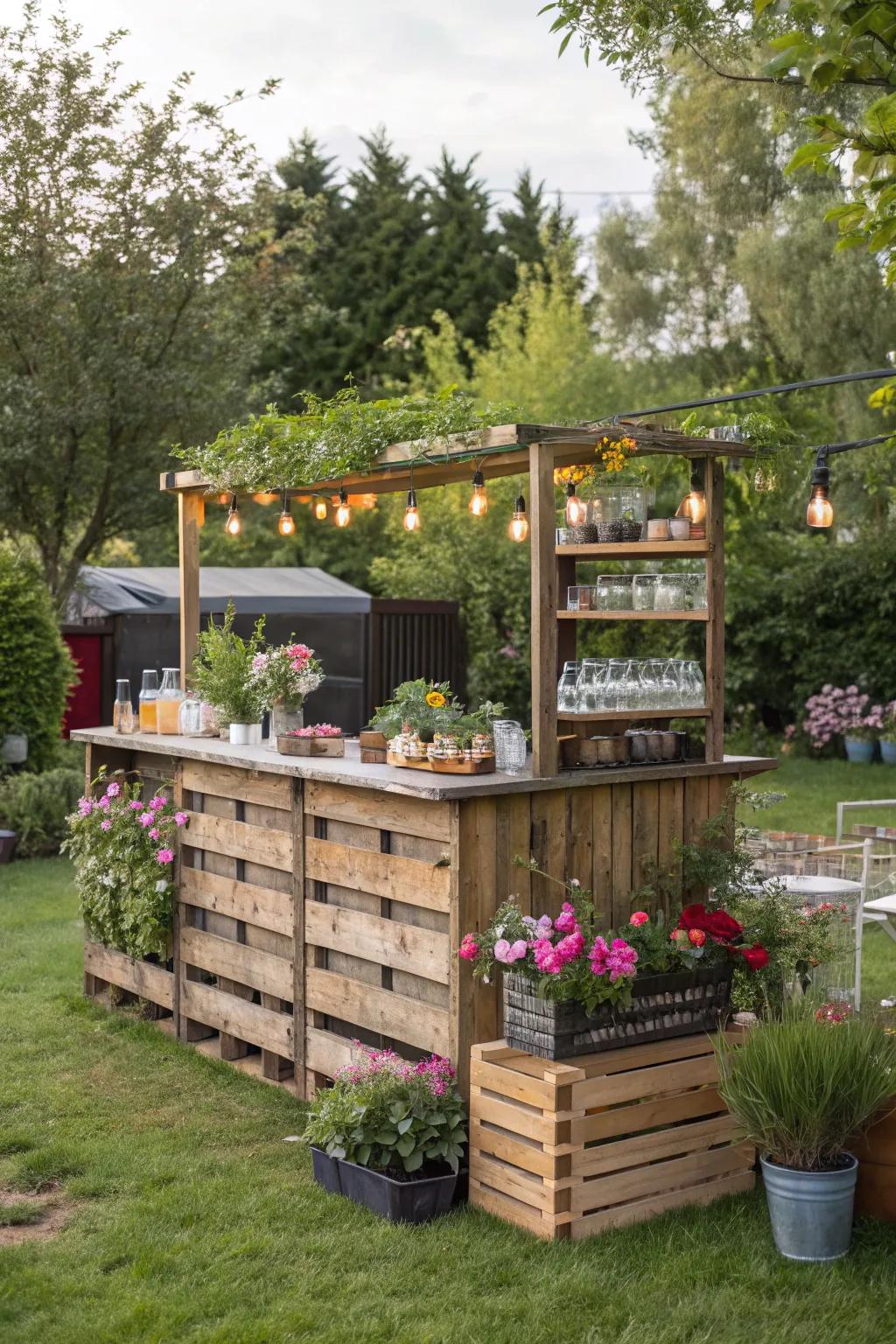 A DIY pallet bar is ideal for hosting outdoor gatherings.