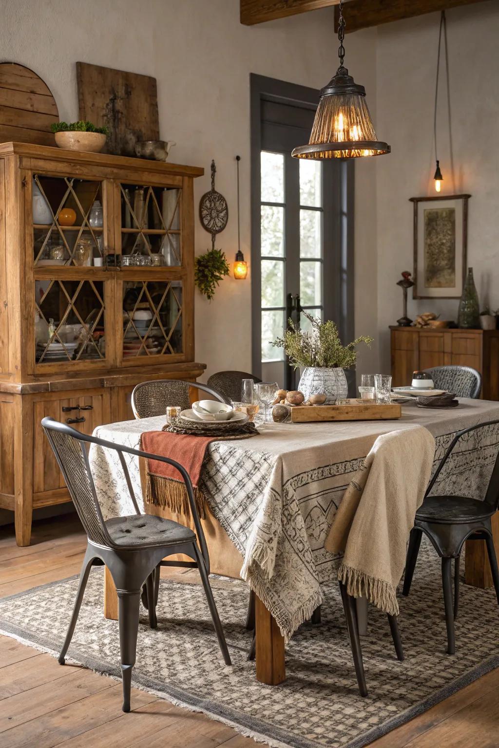 A rich mix of textures that adds depth and interest to the dining zone.
