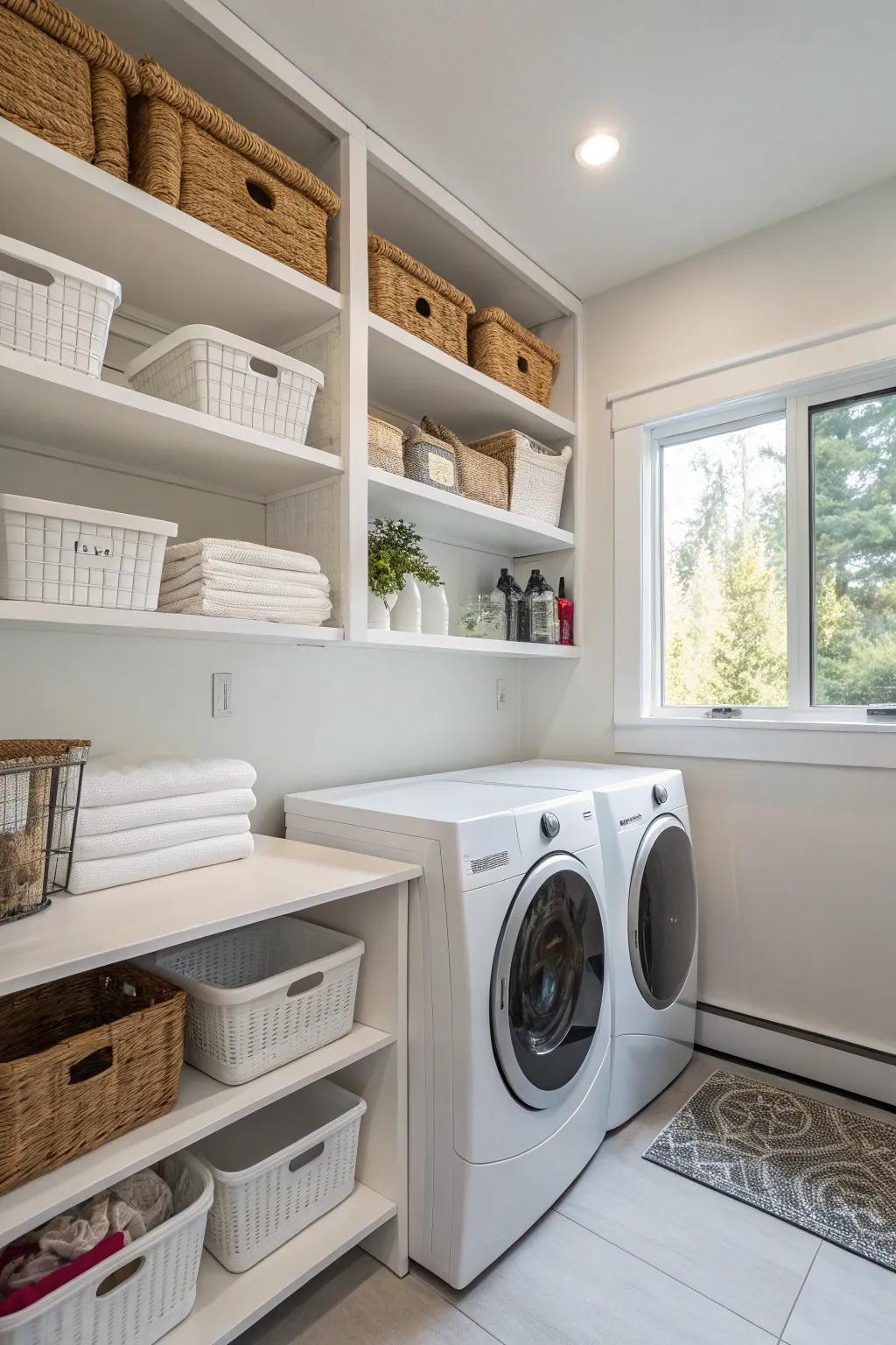Adjustable shelving offers flexible storage solutions.