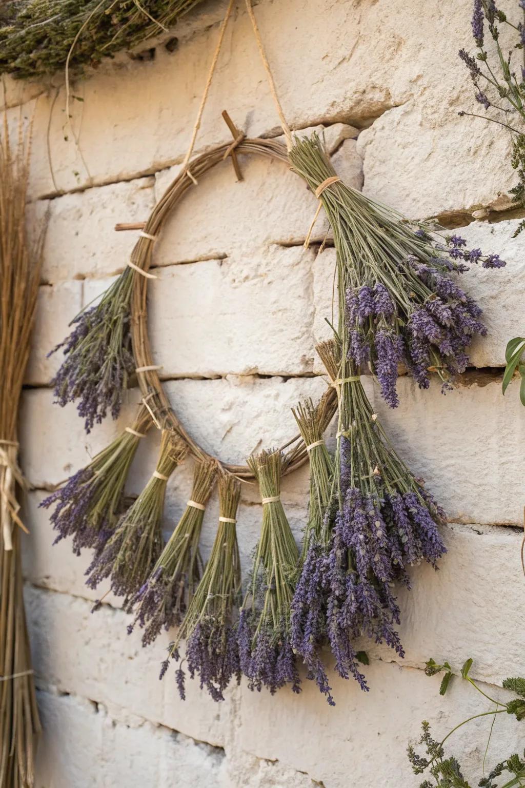 The textured beauty of lavender wall hangings.
