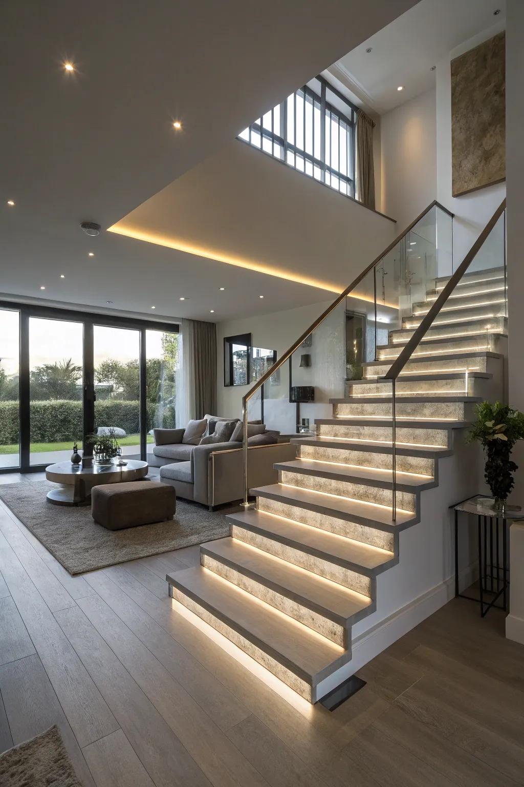 Fashionable and secure integrated LED stair illumination.