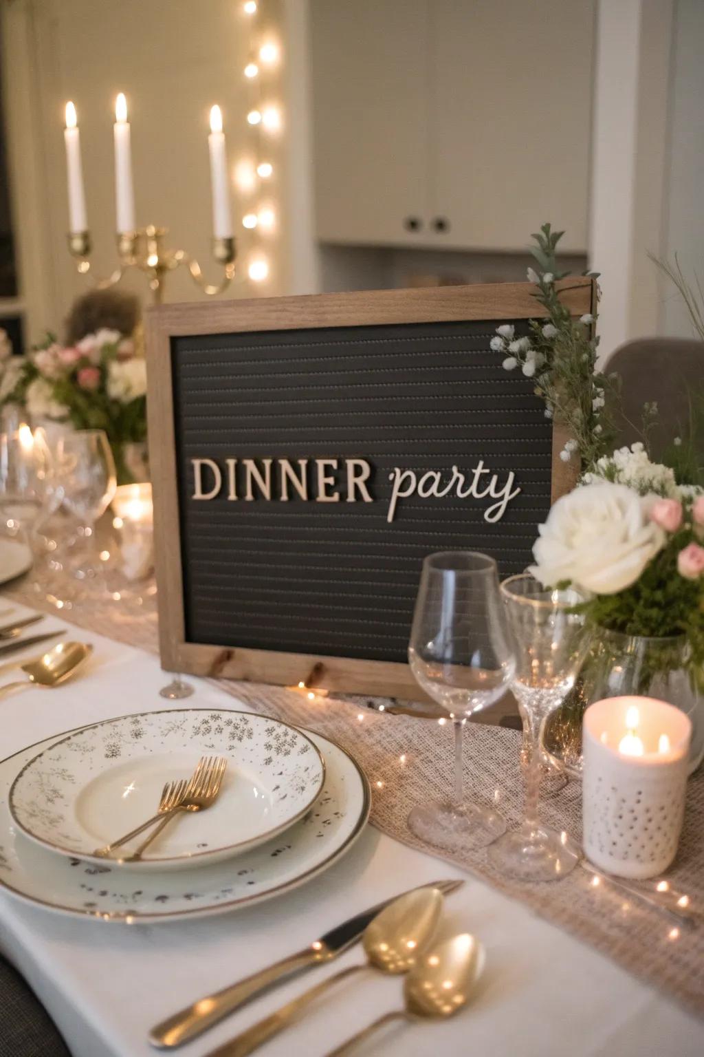 Set the scene for a memorable dinner party with themed messages on your message board.