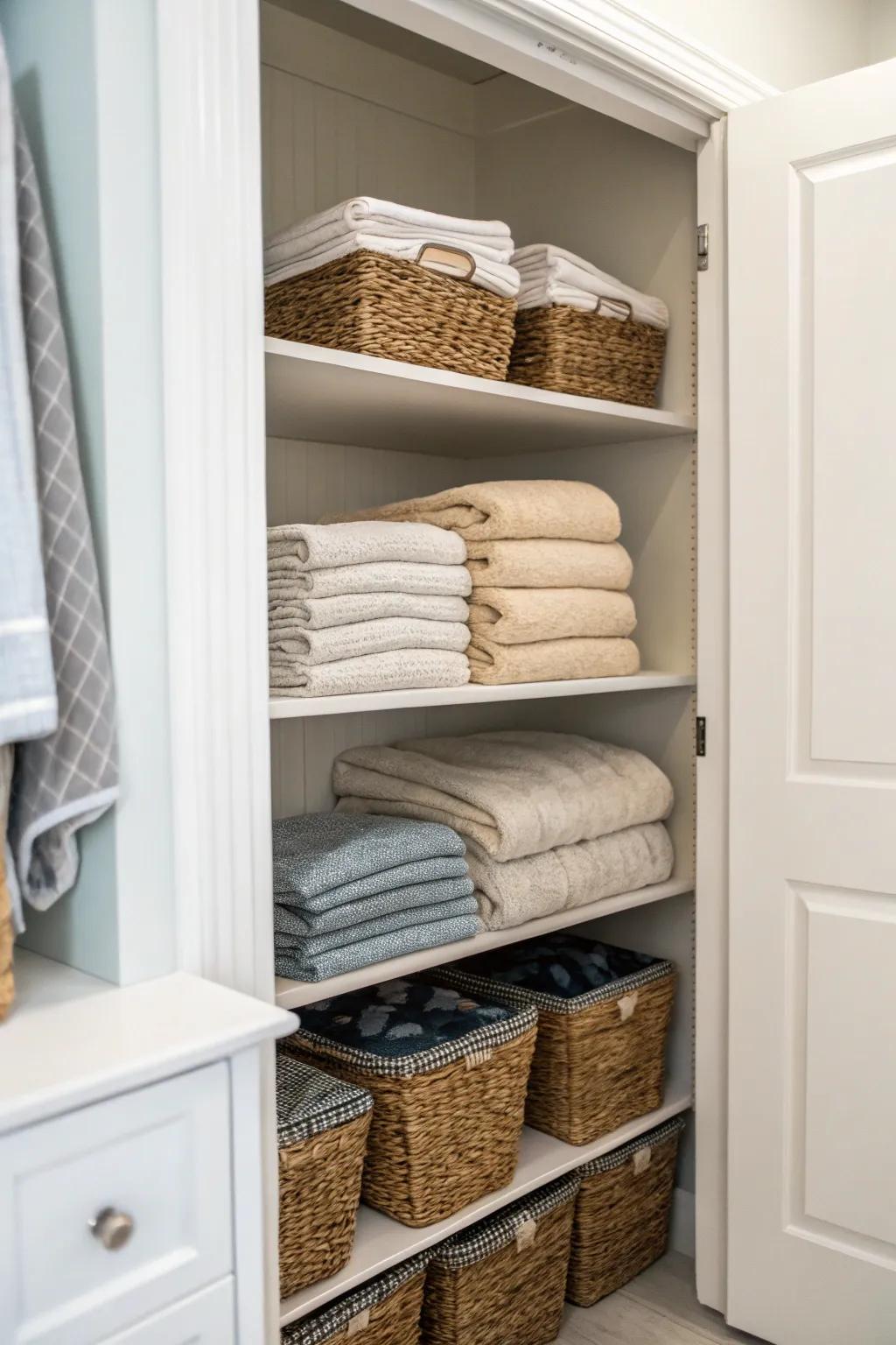 Corner shelves maximize otherwise unused space.