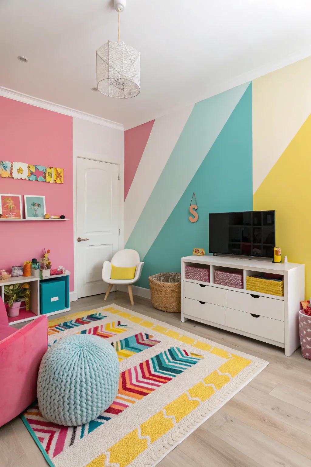 Striking color squares contributing modern flair and energy.