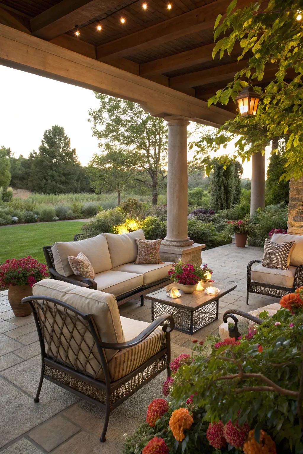 Outdoor spaces offer rest while reducing upkeep.