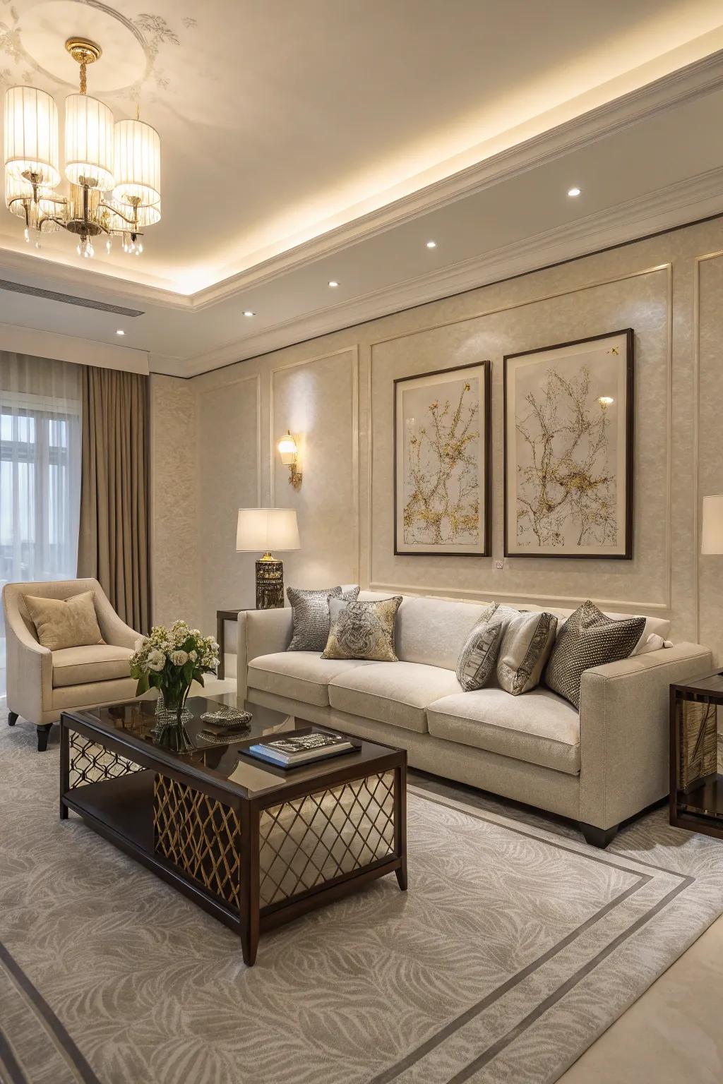 Simplicity enhances the elegance of this lavish living room.