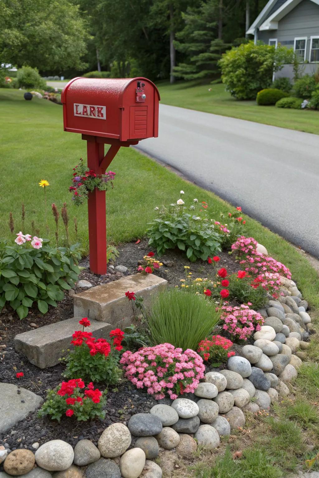 Rocky edging gives flower beds a clean and polished appearance.