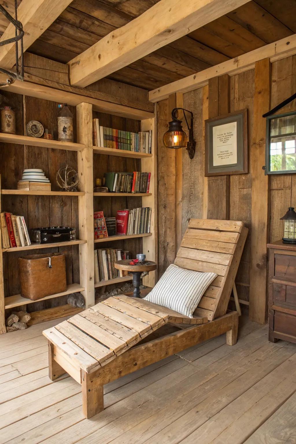 Blend style with sustainability using a reclaimed timber lounging chair.