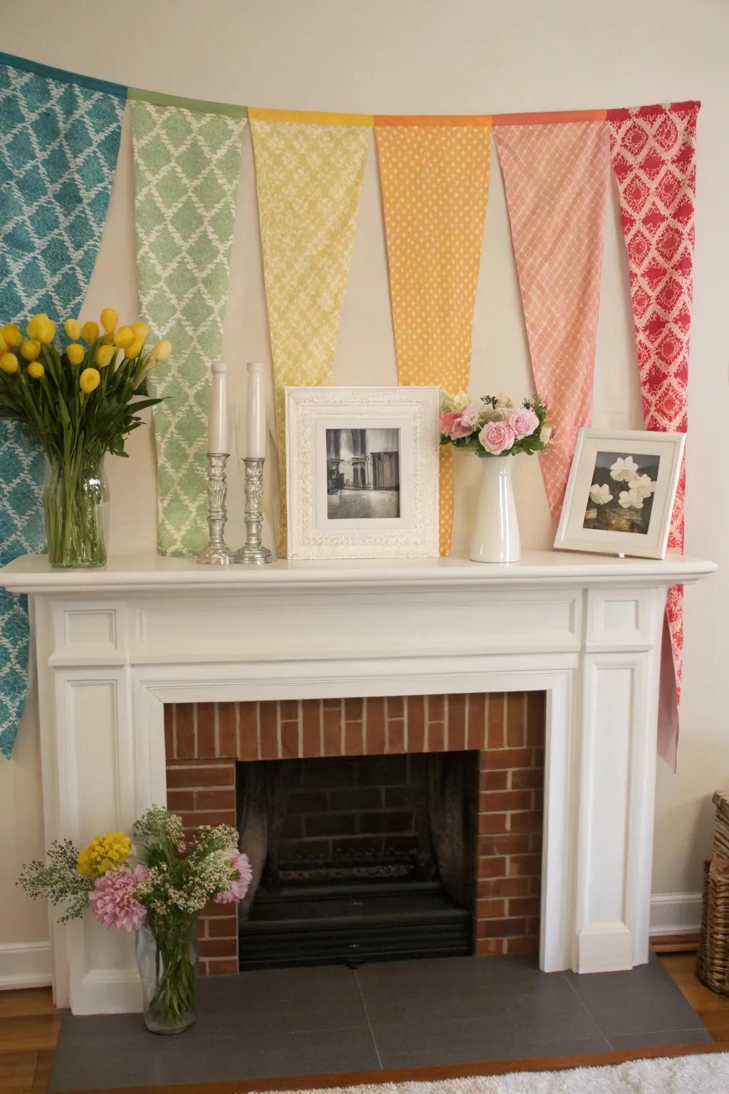 Fabric pieces add color and texture.