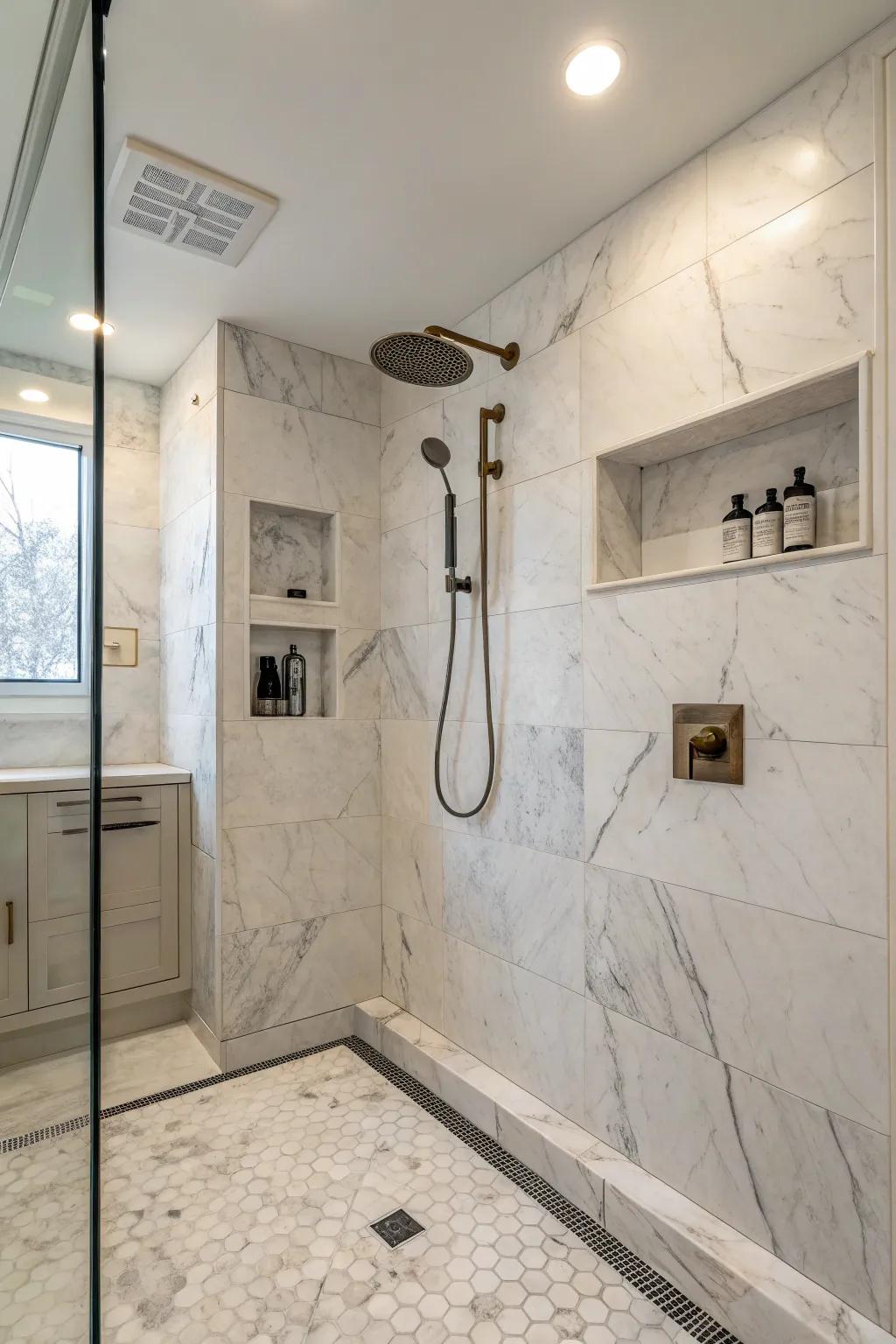 Curbless showers provide seamless access and modern style.