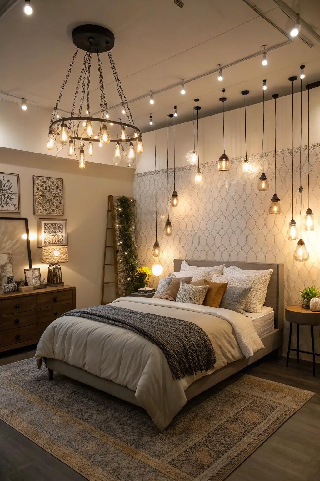Asymmetrical lighting adds personality and interest.