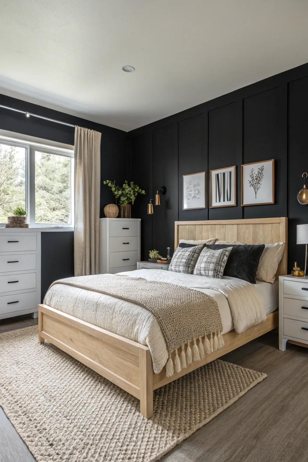 Midnight walls create a dramatic and striking effect.