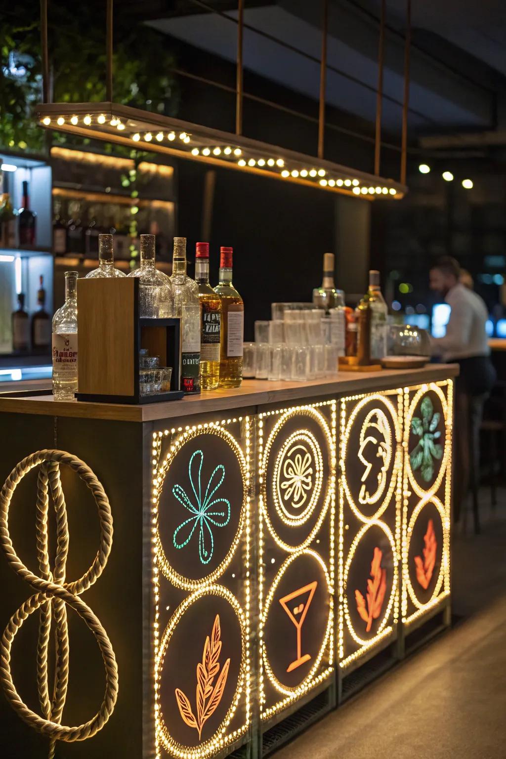 Cord illumination infuses creative charm into the mini bar.
