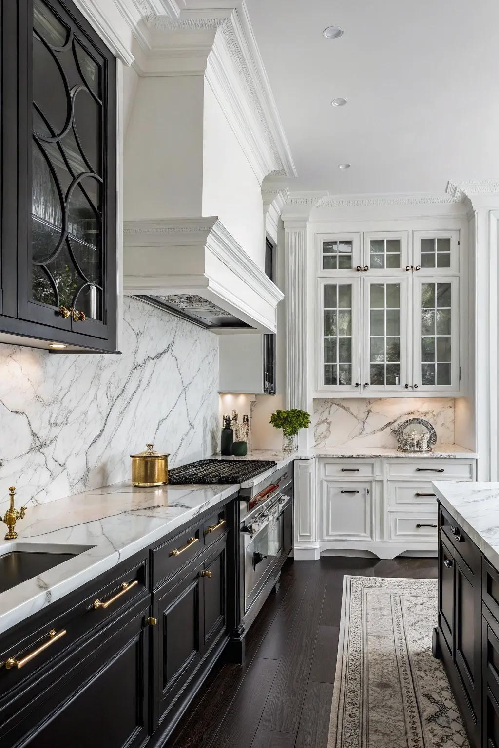 Classic ivory marble imparts timeless grace to the kitchen.