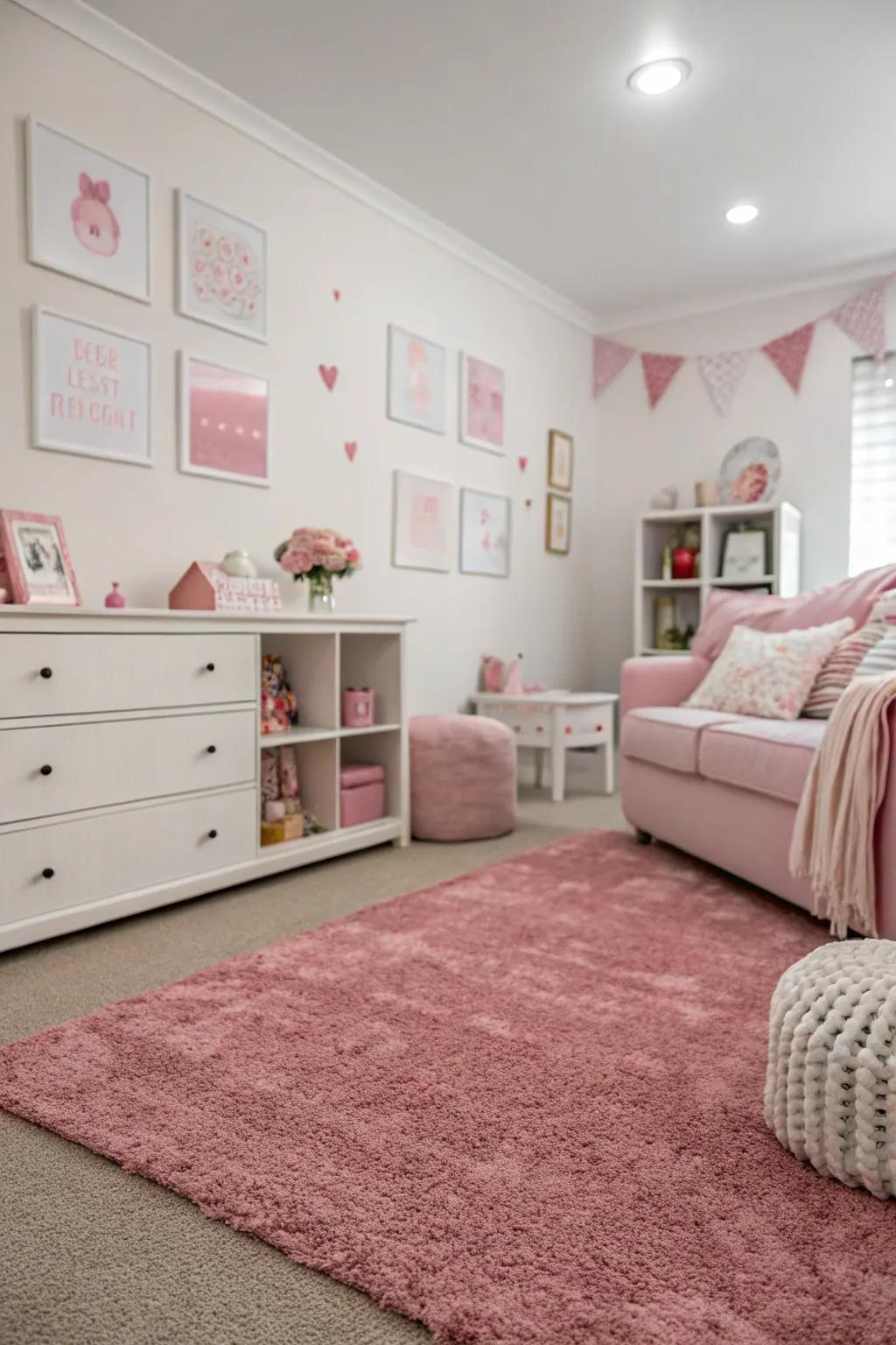 Room soaked in a single color theme, including the carpet, for a unified look