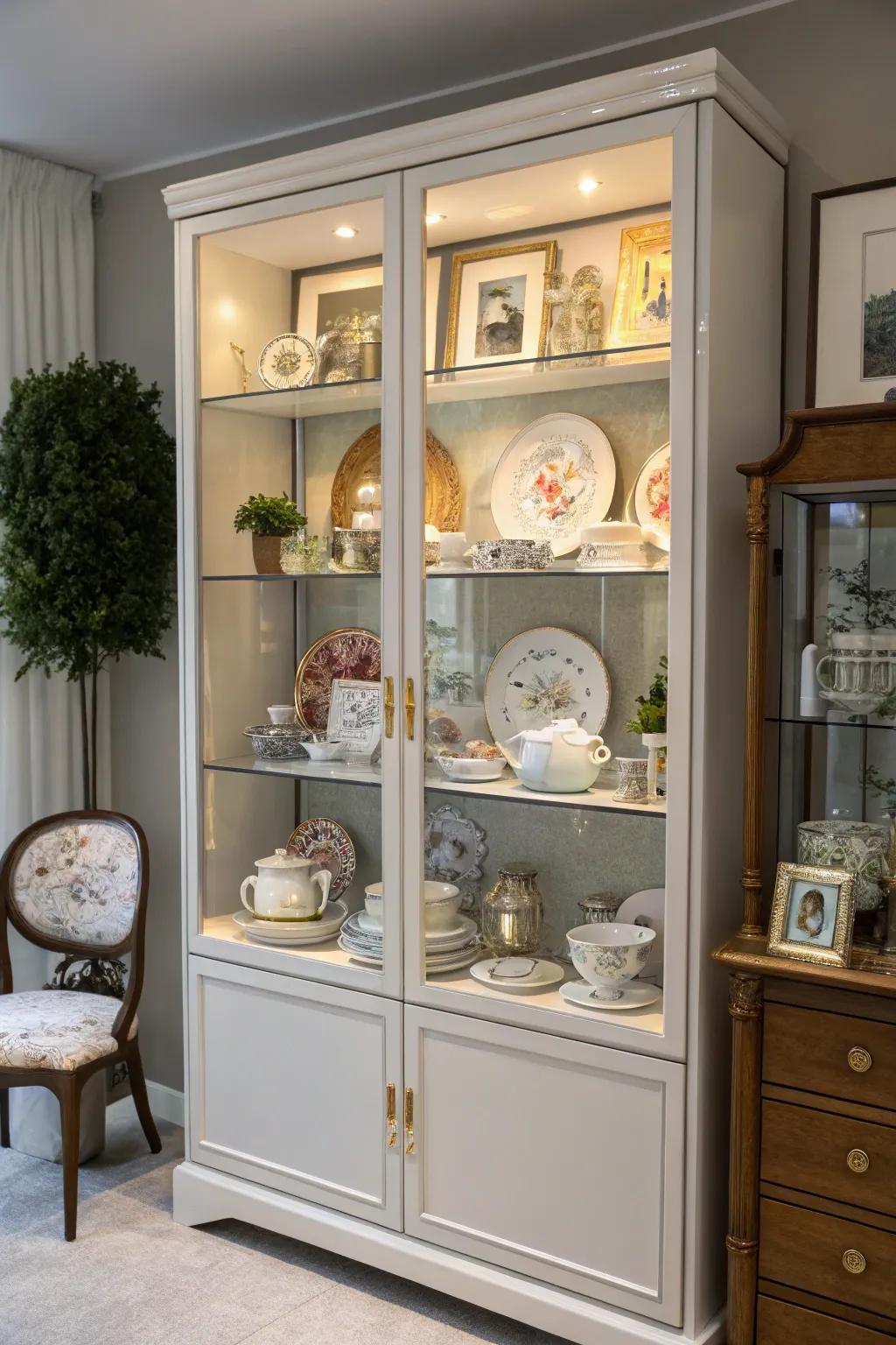 Private mementos append uniqueness to a display cabinet.