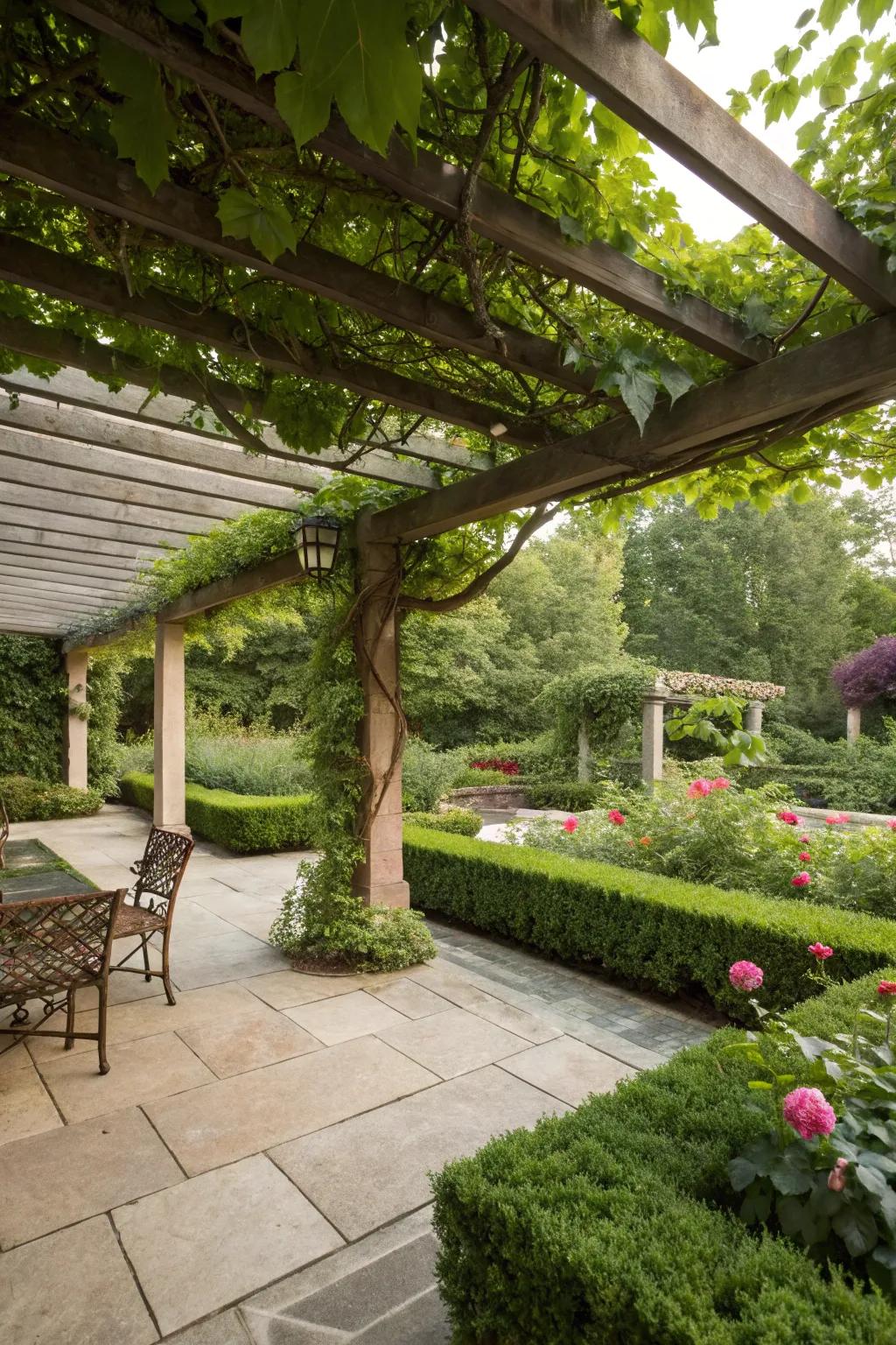 A garden arch gives shade and shape.