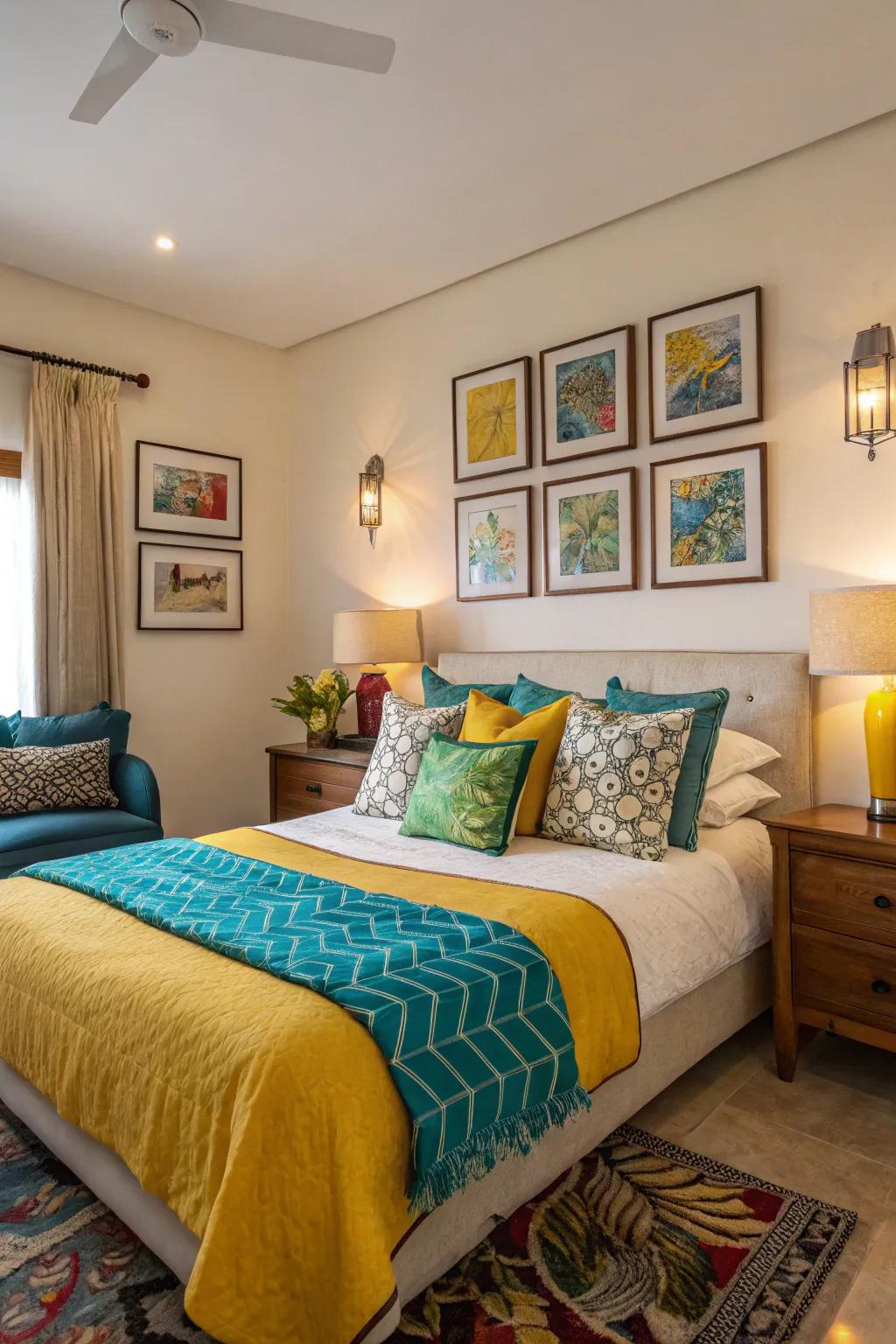 Vibrant colors enliven the space and break the monotony of neutrals.