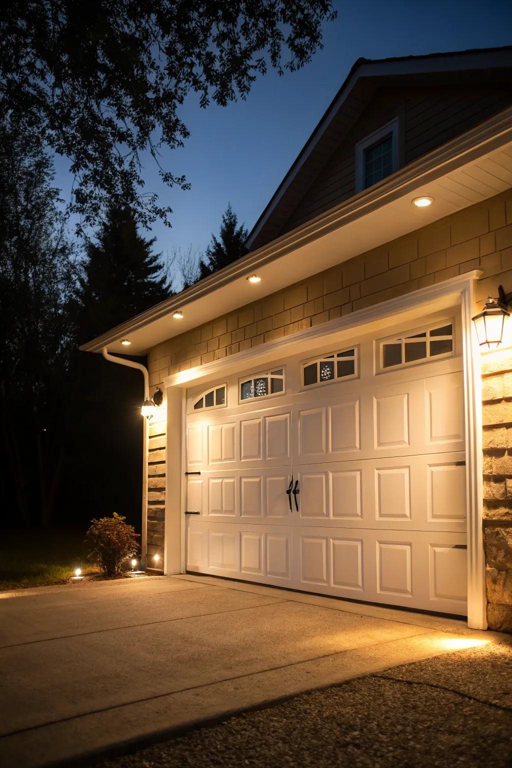 Intelligent illumination elevates garage door aesthetics and defense.