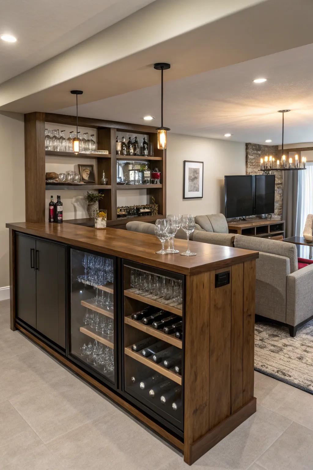 A sophisticated home wine nook that enhances entertaining areas.
