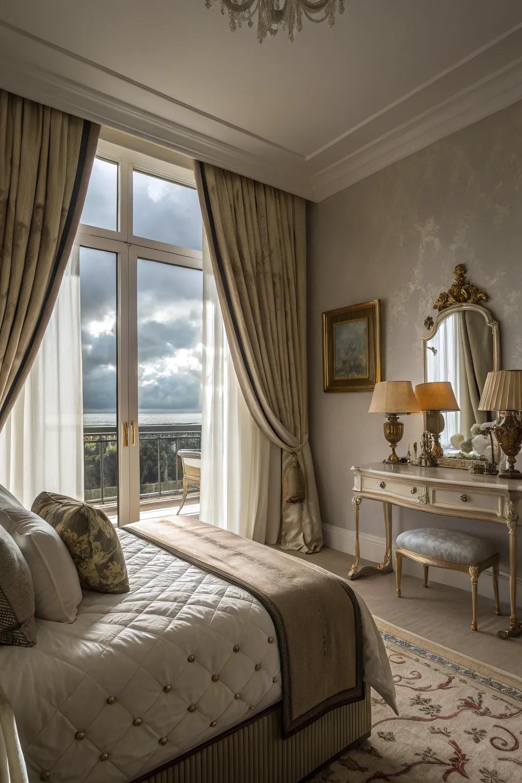 Drapes add elegance and enhance window size.