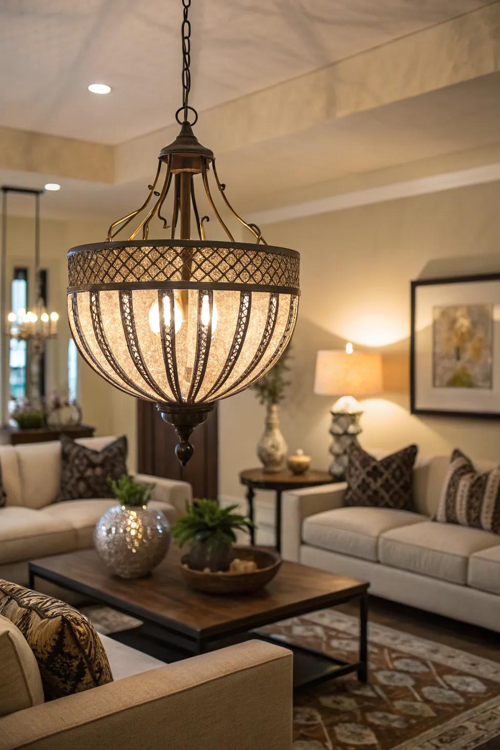 An audacious light fixture serves as a stunning center of focus.