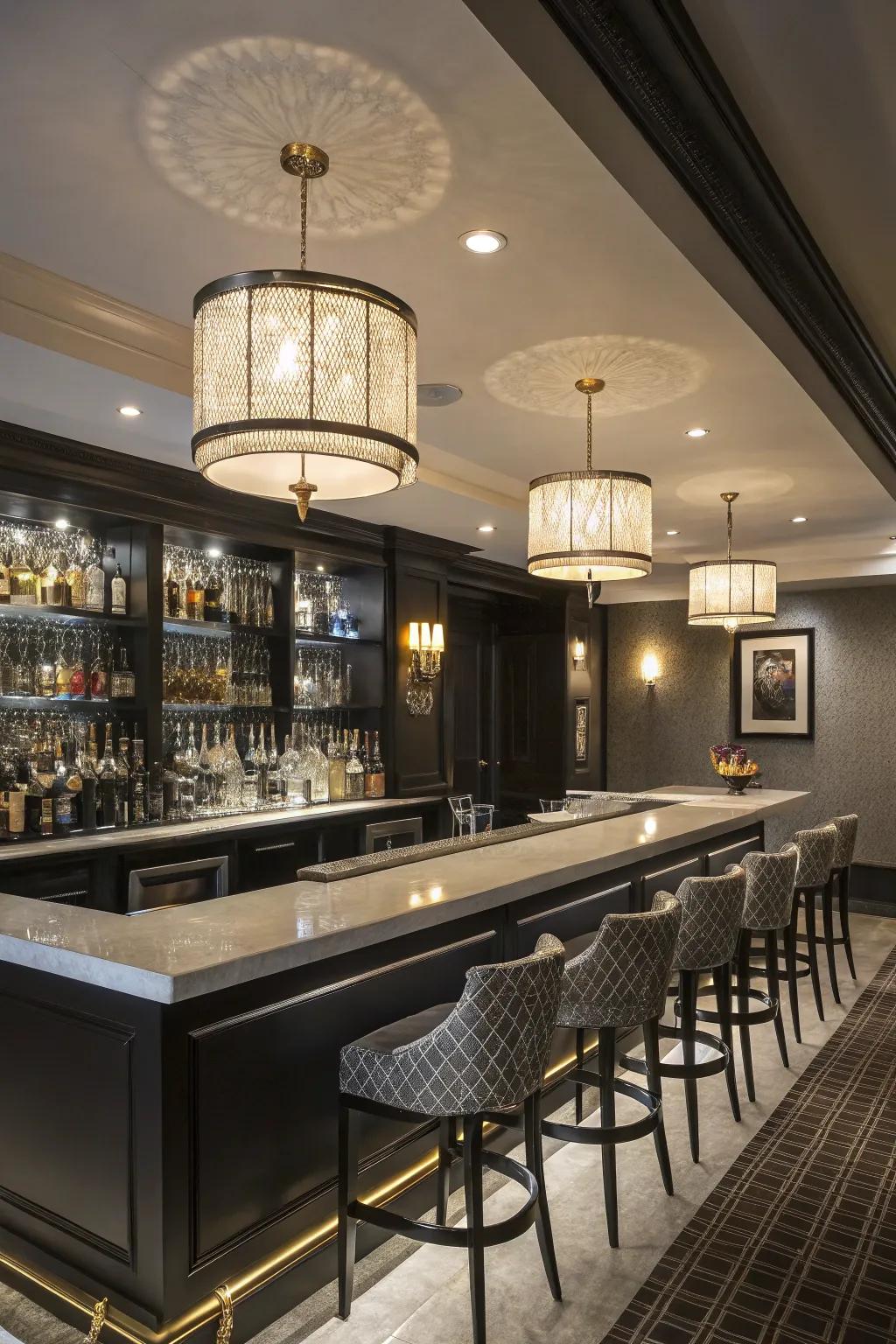 Declaration illumination appends theatrics to your contemporary wet bar.