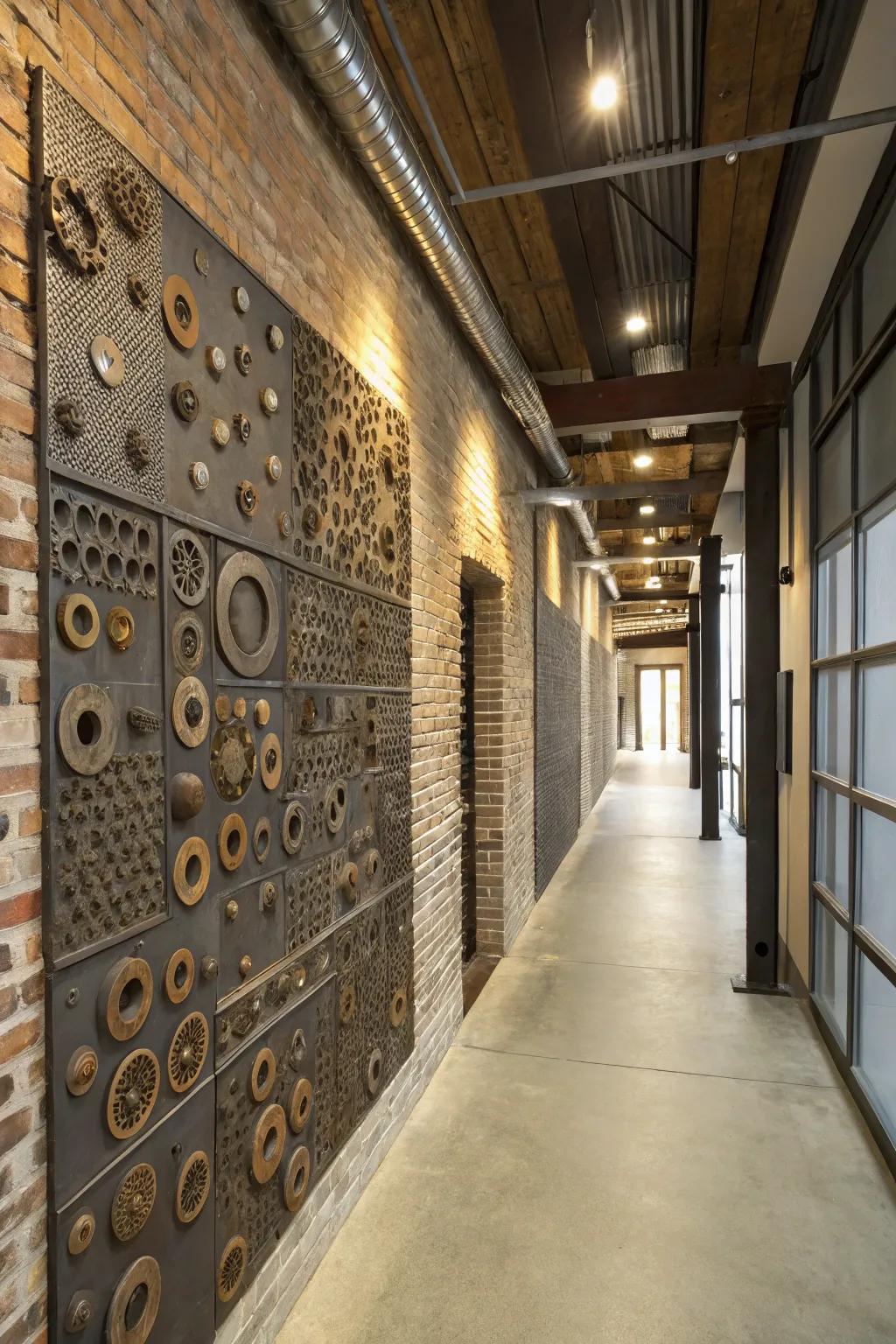 Fasteners impart mosaics an industrial and contemporary flair.