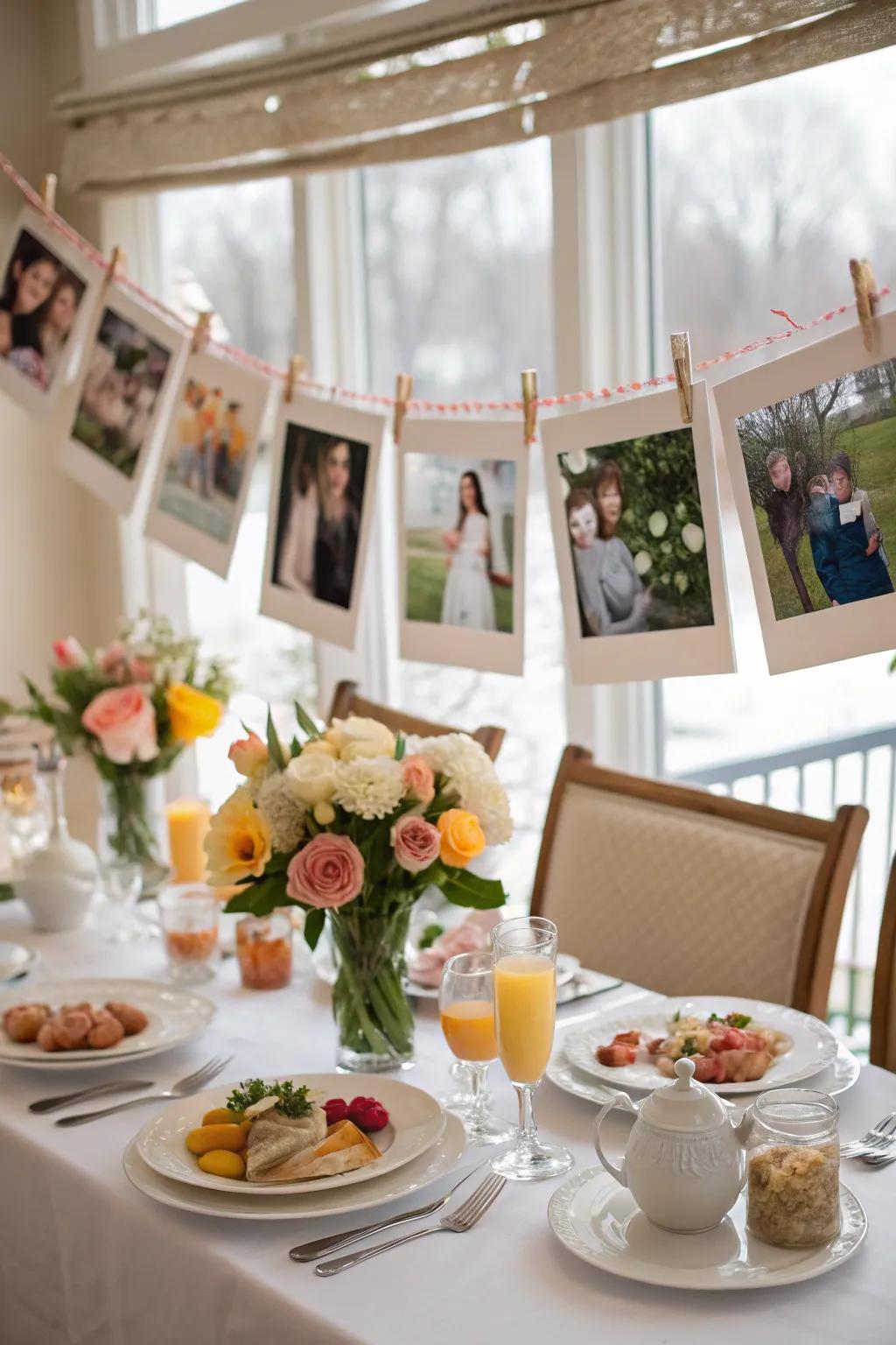 A family snapshot display evokes warmth and nostalgia.