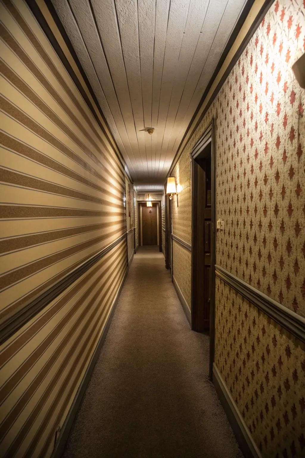Horizontal lines possess the clever ability to visually expand the appearance of a hallway.