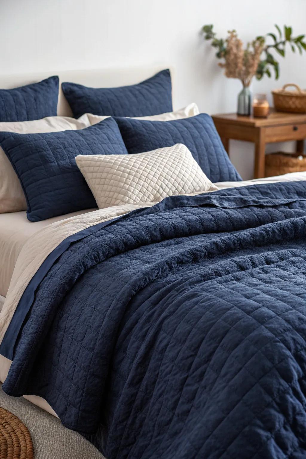 Invite touch through textured fabrics within your sea blue bedding.