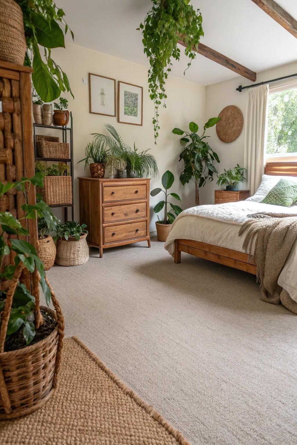 Carpets with earthy undertones create a balanced, stable environment.