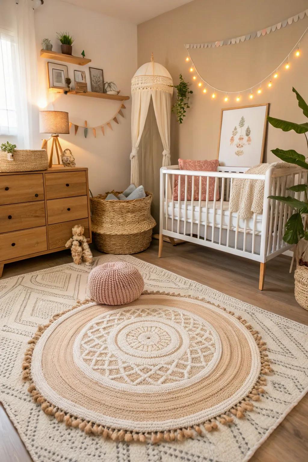Textural elements enhance the cozy and inviting feel of the nursery.