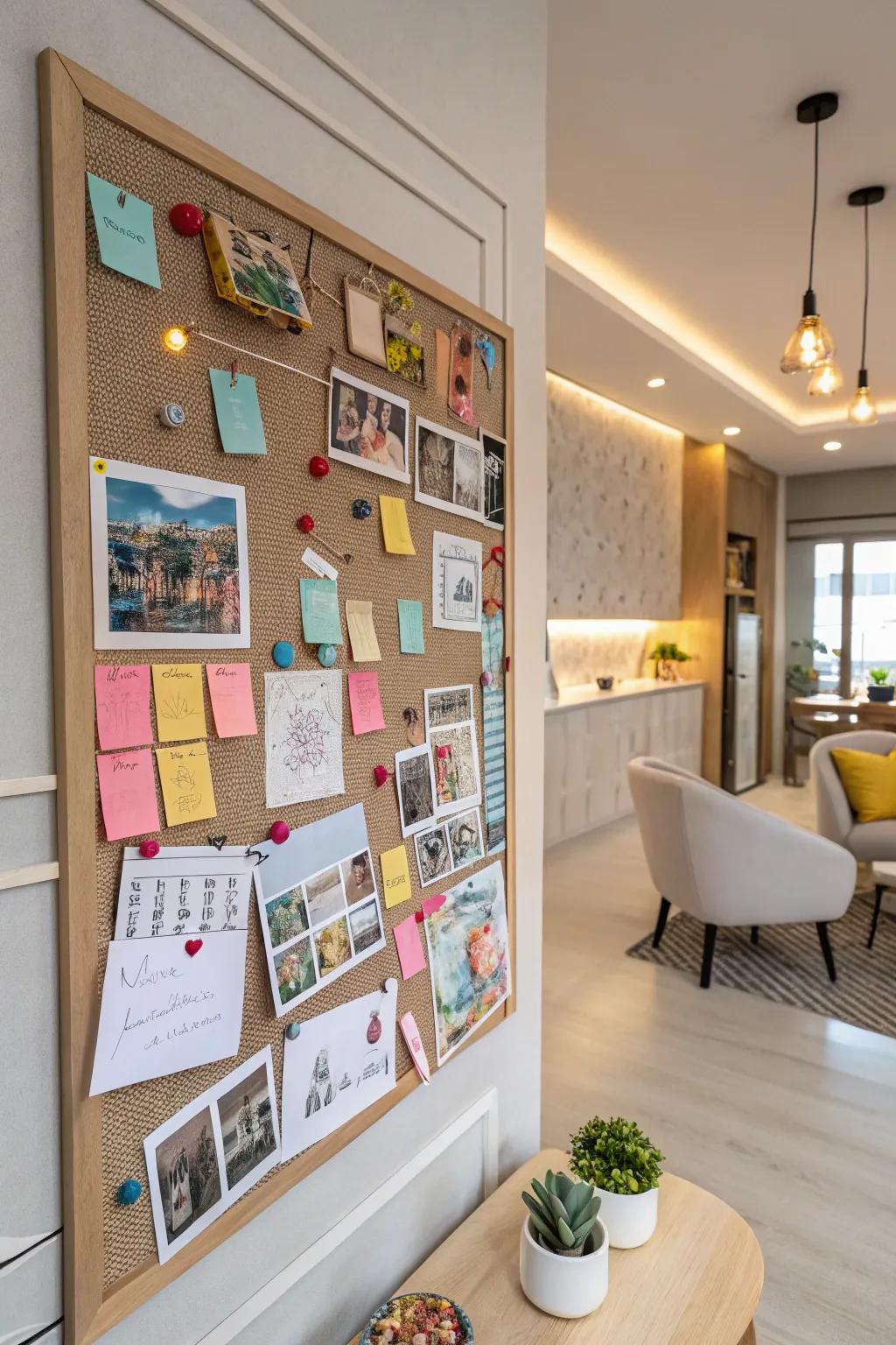 A stylish apartment bulletin board featuring a varied design.