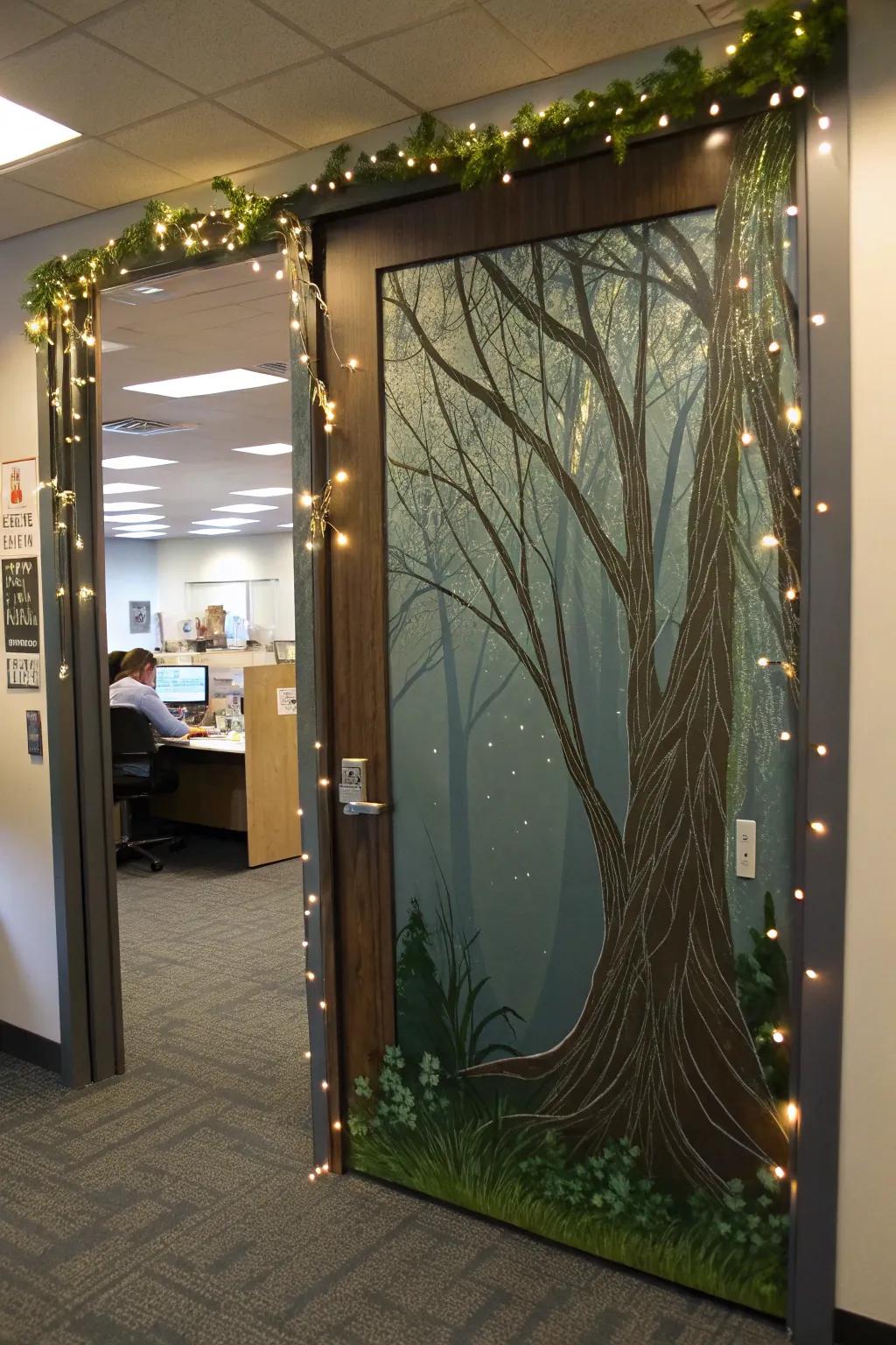 Enchant your space using a mystical forest-themed door.