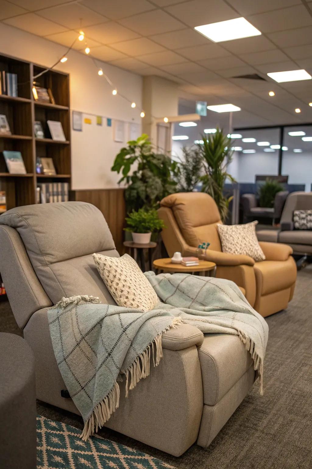 A nap area gives a refreshing break for getting more done.