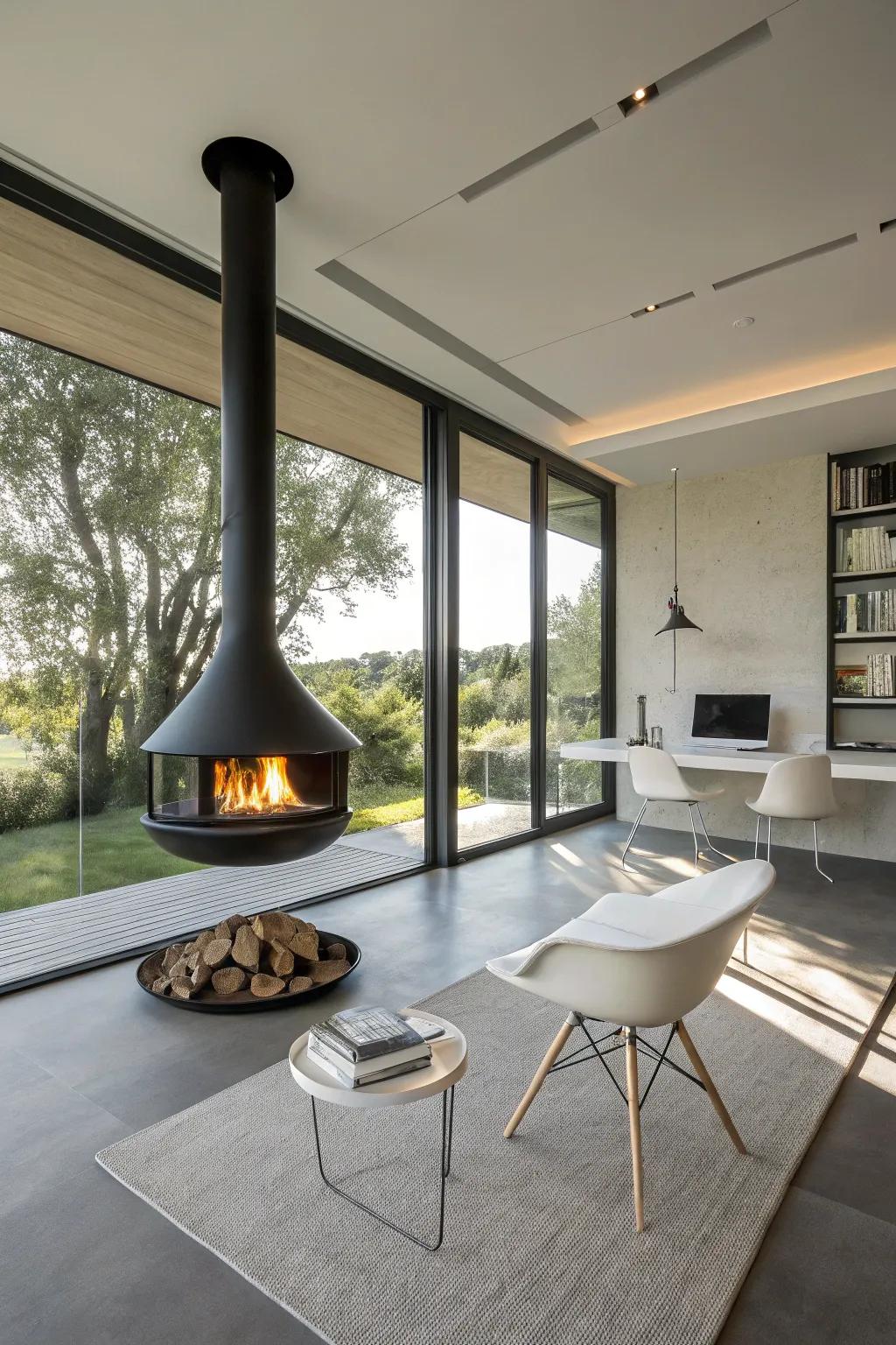 An unattached heating unit offers a modern artistic touch.