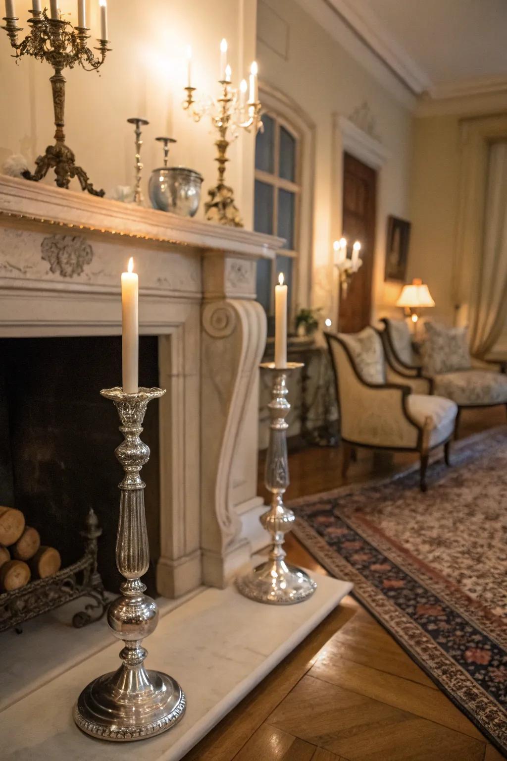 Metal candle holders add a romantic touch.