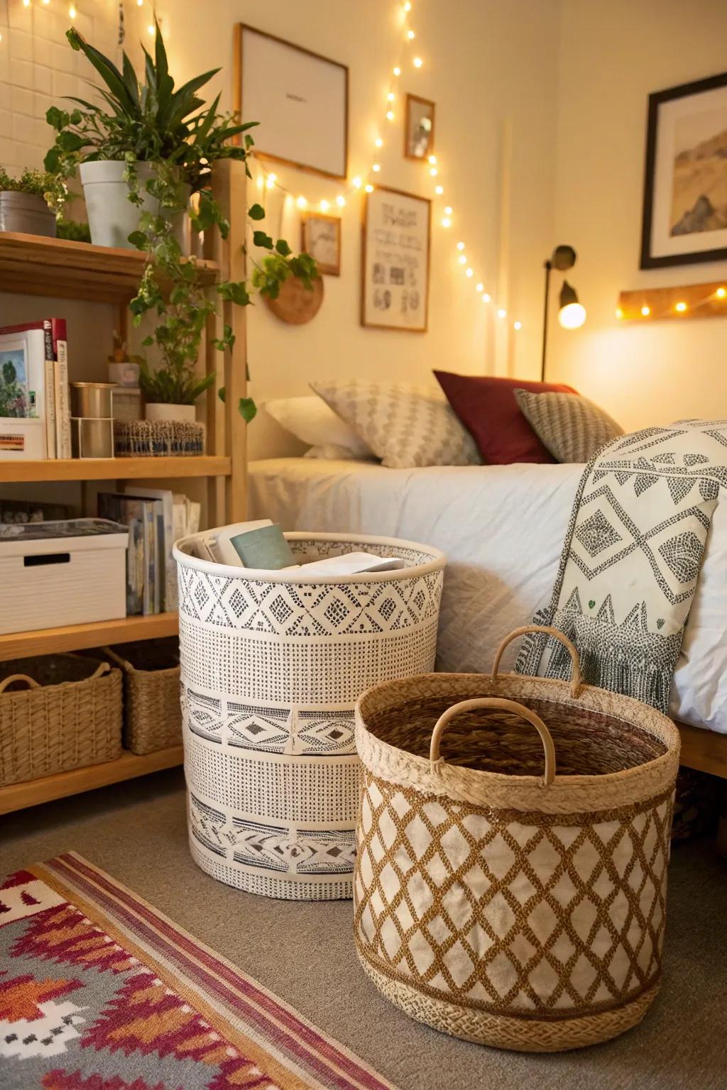 Decorative baskets combine style and practicality in one.