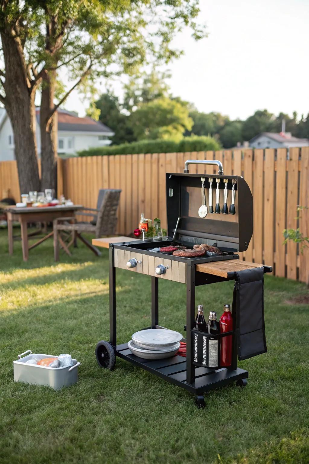 A portable grill cart for flexible outdoor cooking.