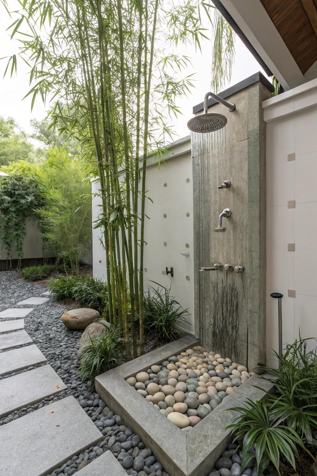 Discover serenity and tranquility within a Zen garden shower setting.