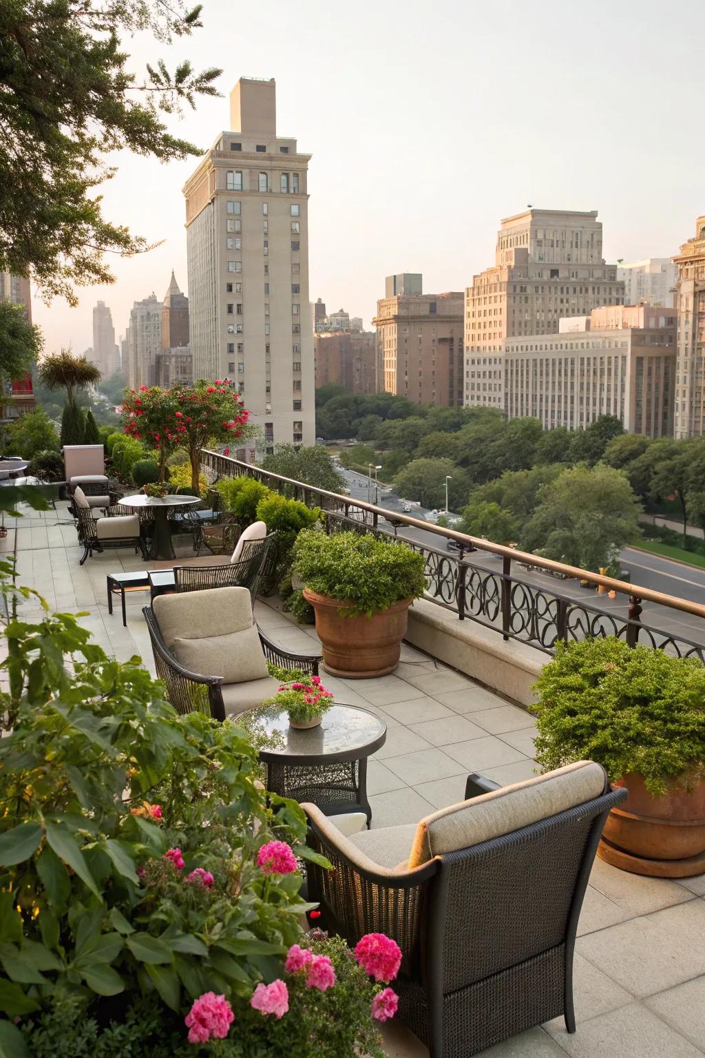 An elevated roof hideaway proffers a serene getaway soaring above the urban expanse.