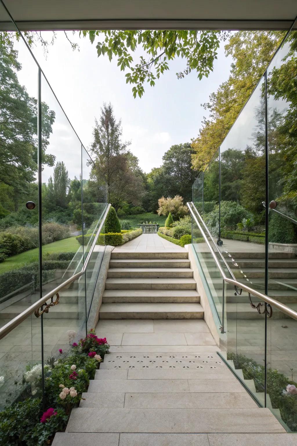 Sleek glass guards offer a clear view and modern look.