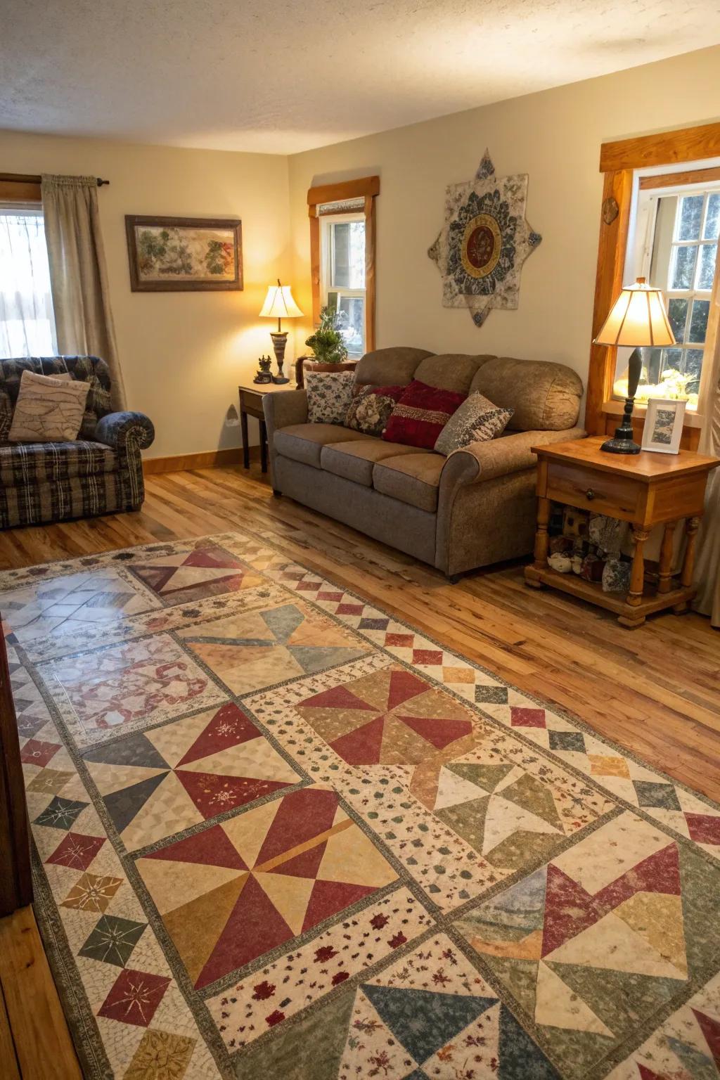 Overlaid blueprints convey affection and eclectic charm.