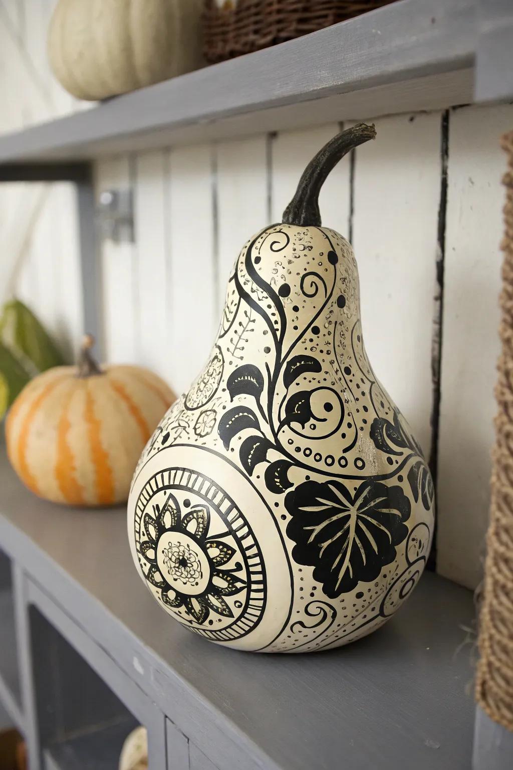 A refined gourd in monochrome.