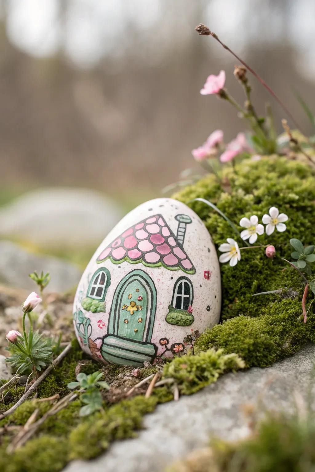 Transform your garden into a magical retreat with charming painted fairy house rocks.